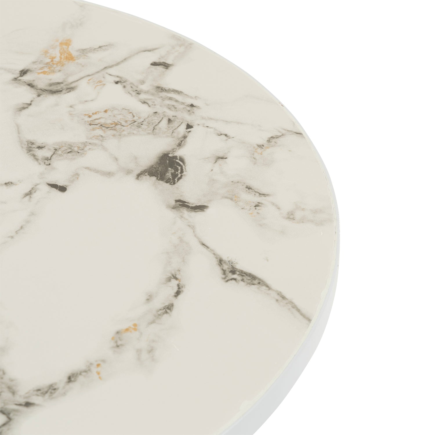 VESTIAMO CASA GIARDINO - Set giardino Bistrot tavolo rotondo 60 cm e 2 sedie in metallo Bianco e Top in ceramica Effetto Marmo Bianco